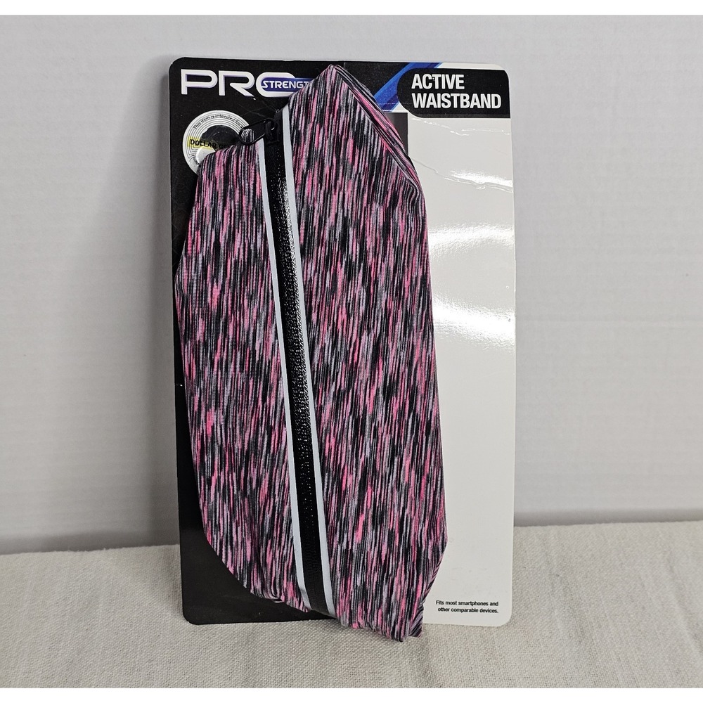Pro Strength Active Waistband Pink Black Adjustable Zip Pouch
